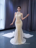 Sheer Pearl Mermaid Wedding Dresses Halter Neck Bridal Dress 231033