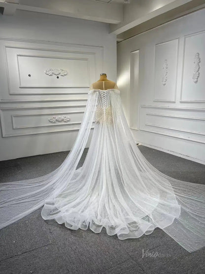 Sheer Pearl Wedding Dresses Cape Sleeves 67544-wedding dresses 2025 -Viniodress-Champagne-Custom Size-