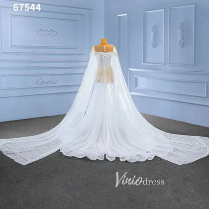 Sheer Pearl Wedding Dresses Cape Sleeves 67544-wedding dresses 2025 -Viniodress-Champagne-Custom Size-