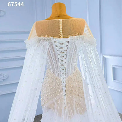 Sheer Pearl Wedding Dresses Cape Sleeves 67544-wedding dresses 2025 -Viniodress-Champagne-Custom Size-