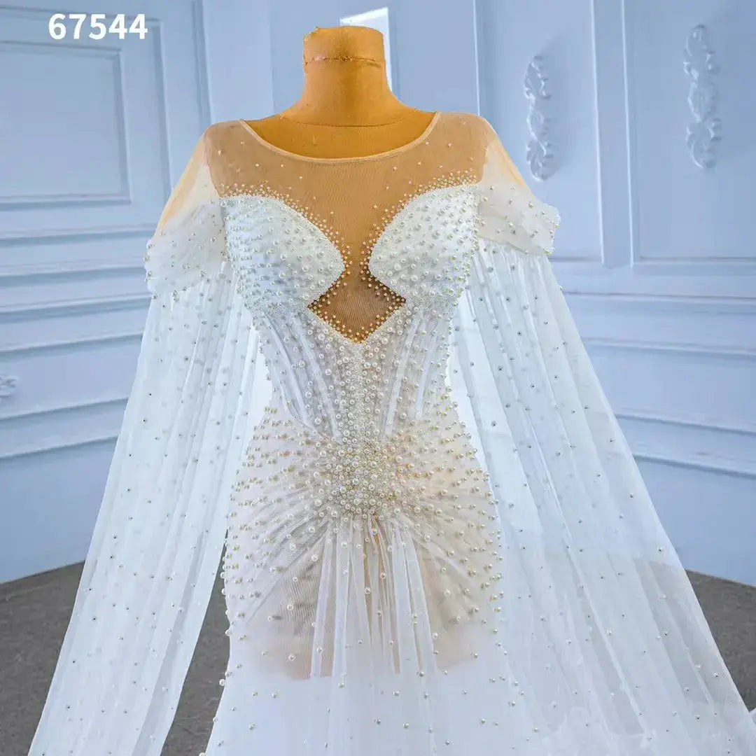 Sheer Pearl Wedding Dresses Cape Sleeves 67544-wedding dresses-Viniodress-Viniodress