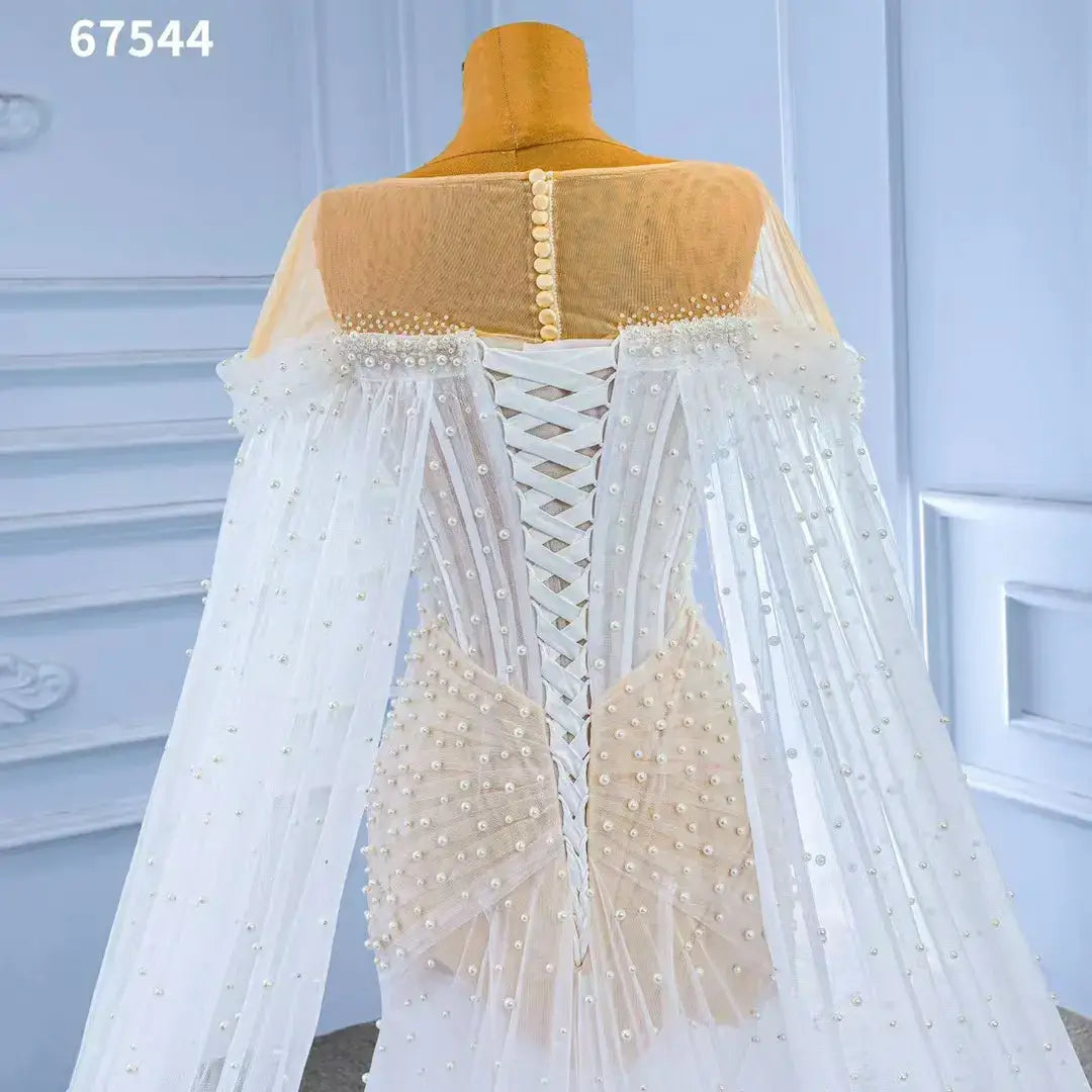 Sheer Pearl Wedding Dresses Cape Sleeves 67544-wedding dresses-Viniodress-Viniodress