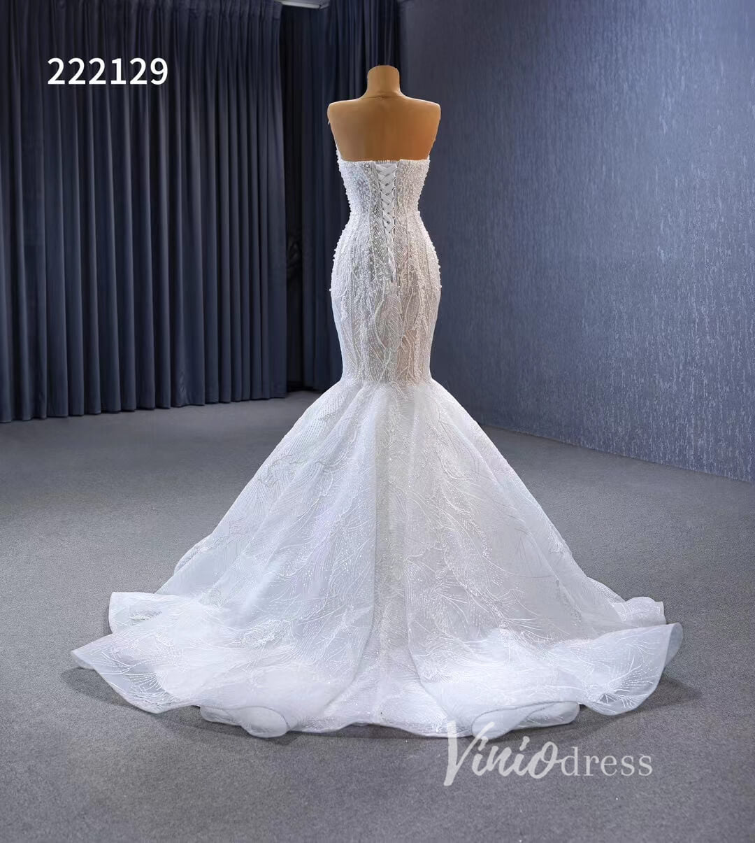 Sheer Pearl Wedding Dresses Mermaid Strapless Bridal Dress 222129-wedding dresses 2025 -Viniodress-Ivory-Custom Size-