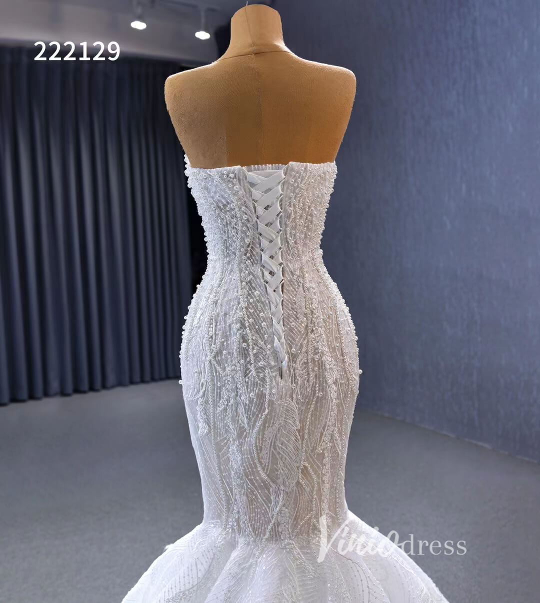 Sheer Pearl Wedding Dresses Mermaid Strapless Bridal Dress 222129 - Viniodresswedding dressesIvoryCustom Size - Formal Dresses - Ball Gowns