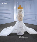 Sheer Pearl Wedding Dresses Sheath Long Sleeve Bridal Dress 67484-wedding dresses-Viniodress-Viniodress