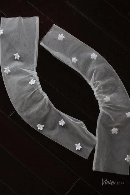 Sheer Tulle Fingerless Bridal Gloves with Flowers WG172-Bridal Gloves 2026-Viniodress-Ivory-