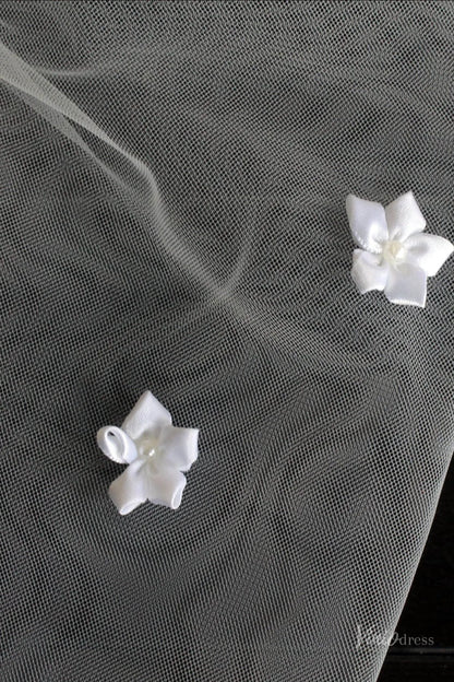 Sheer Tulle Fingerless Bridal Gloves with Flowers WG172-Bridal Gloves 2026-Viniodress-Ivory-