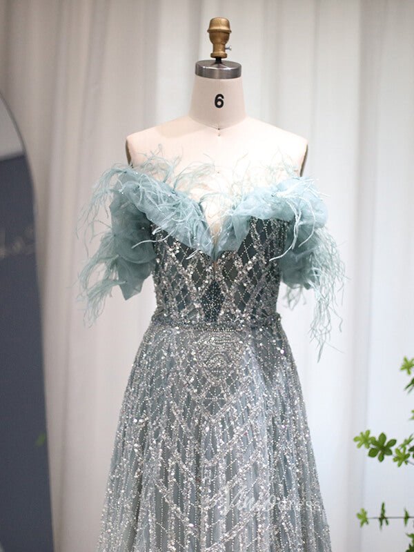 Shimmer Beaded Lace Prom Dresses Off the Shoulder Evening Dress 20082-Evening Dresses 2025 -Viniodress-Light Green-US 2-