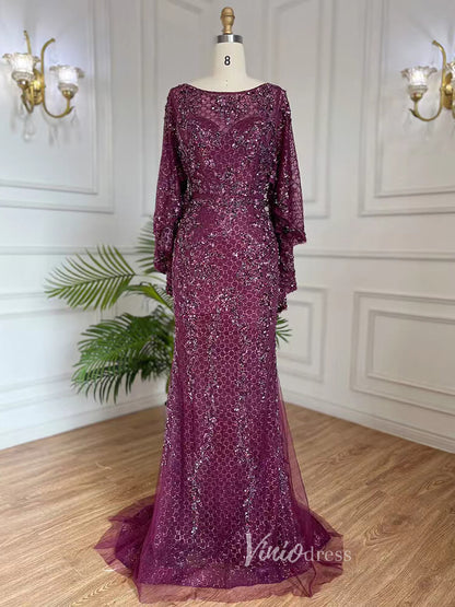 Shimmer Lace Mother of the Bride Dresses with Cape Burgundy Evening Dress 20071-Evening Dresses 2025 -Viniodress-Burgundy-US 2-