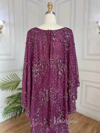 Shimmer Lace Mother of the Bride Dresses with Cape Burgundy Evening Dress 20071-Evening Dresses 2025 -Viniodress-Burgundy-US 2-