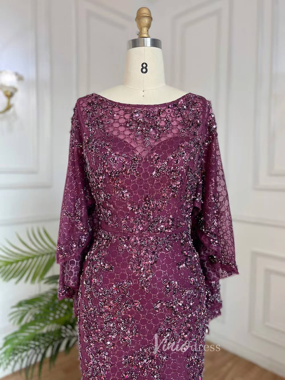 Shimmer Lace Mother of the Bride Dresses with Cape Burgundy Evening Dr –  Viniodress
