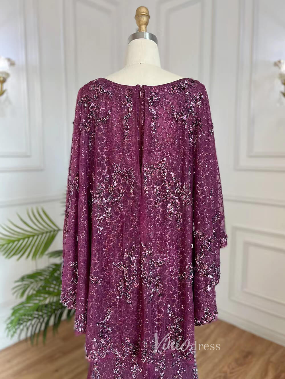 Prom Dress 2025 Shimmer Lace Mother of the Bride Dresses with Cape Burgundy Evening Dress 20071-unique prom dresses-Burgundy-US 2-Viniodress