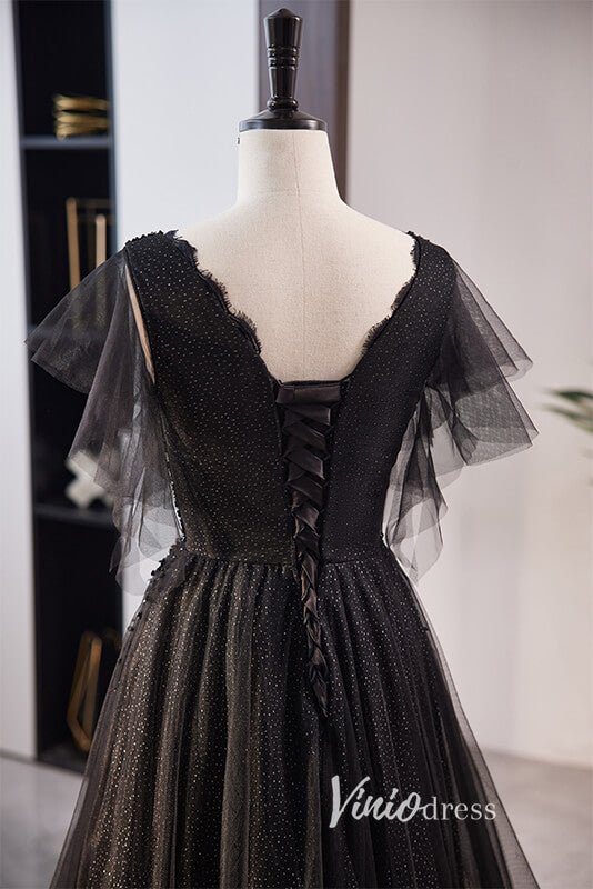 Shimmering Beaded Black Prom Dresses with V-Neck FD3538-prom dresses 2025 -Viniodress-Black-Custom Size-