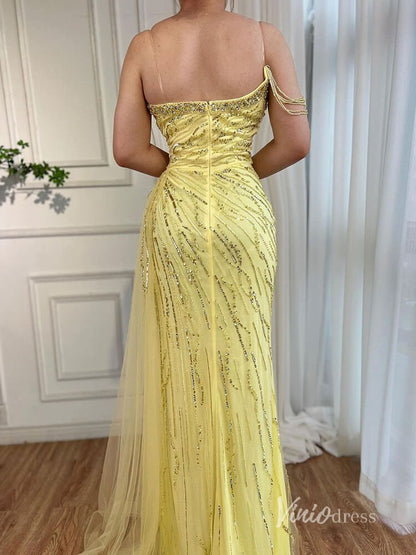 Shimmering Beaded Evening Dresses with Slit Mermaid Pageant Dress AD1134-Evening Dresses 2025 -Viniodress-Light Blue-US 2-
