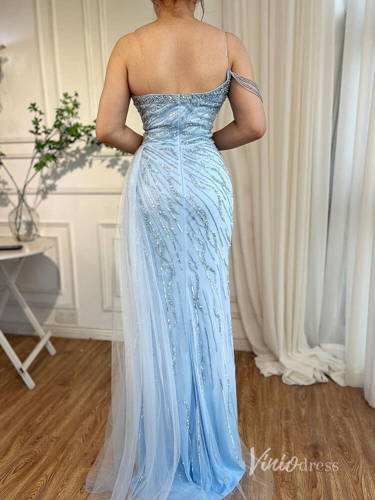 Shimmering Beaded Evening Dresses with Slit Mermaid Pageant Dress AD1134-Evening Dresses 2025 -Viniodress-Light Blue-US 2-