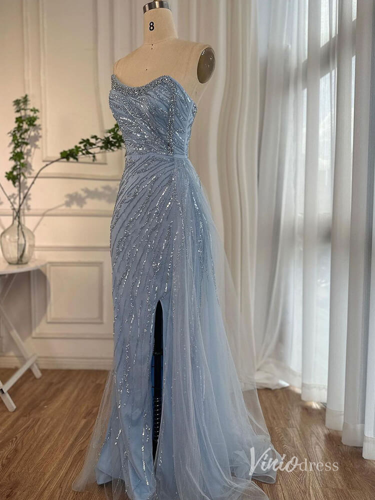 Shimmering Beaded Evening Dresses with Slit Mermaid Pageant Dress AD1134-Evening Dresses 2025 -Viniodress-Light Blue-US 2-