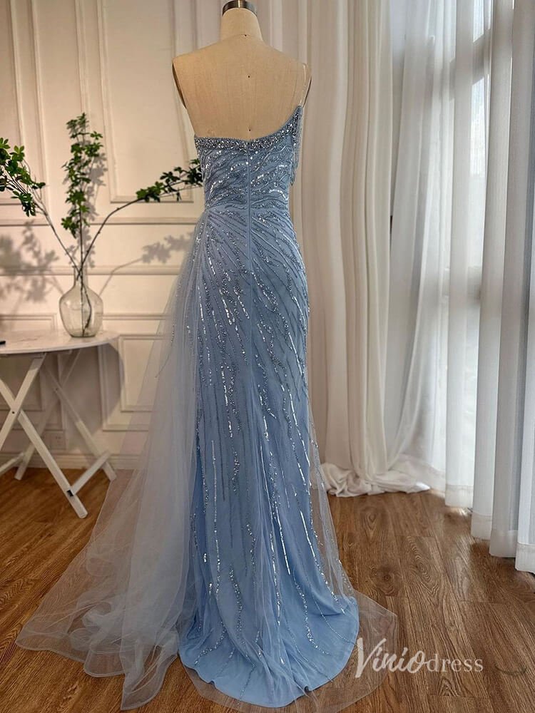 Shimmering Beaded Evening Dresses with Slit Mermaid Pageant Dress AD1134-Evening Dresses 2025 -Viniodress-Light Blue-US 2-