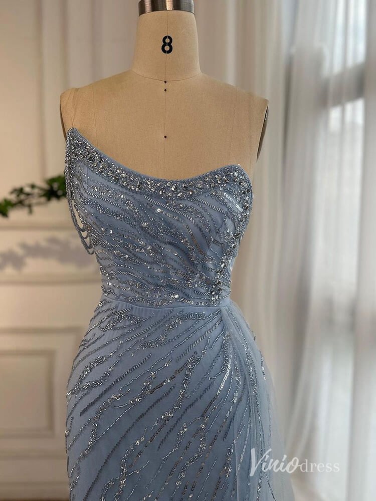 Shimmering Beaded Evening Dresses with Slit Mermaid Pageant Dress AD1134-Evening Dresses 2025 -Viniodress-Light Blue-US 2-