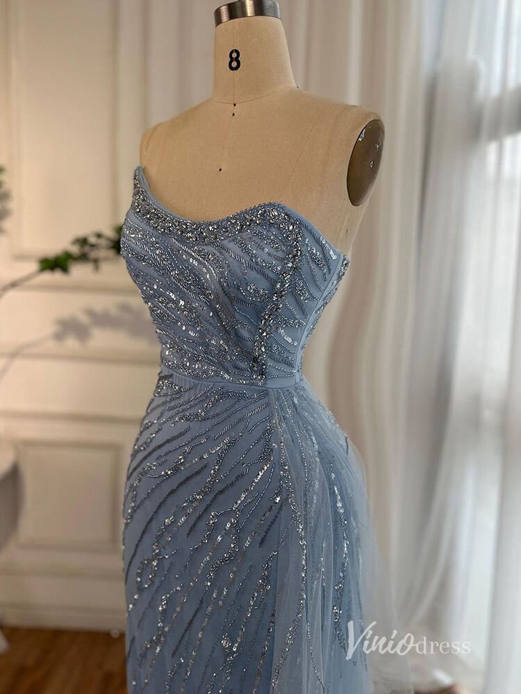 Shimmering Beaded Evening Dresses with Slit Mermaid Pageant Dress AD1134-Evening Dresses 2025 -Viniodress-Light Blue-US 2-