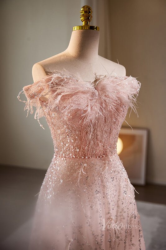 Shimmering Beaded Sequin Prom Dresses Off the Shoulder Evening Dress AD1089-Evening Dresses 2025 -Viniodress-Pink-Custom Size-