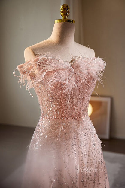 Shimmering Beaded Sequin Prom Dresses Off the Shoulder Evening Dress AD1089-Evening Dresses 2025 -Viniodress-Pink-Custom Size-