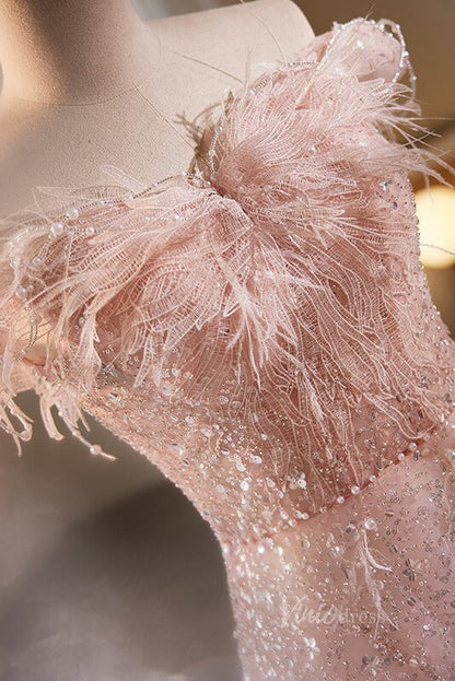 Shimmering Beaded Sequin Prom Dresses Off the Shoulder Evening Dress AD1089-Evening Dresses 2025 -Viniodress-Pink-Custom Size-