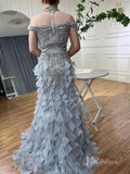 Shimmering Beaded Tiered Evening Dresses Mermaid High Neck Pageant Dress AD1141-prom dresses-Viniodress-Viniodress