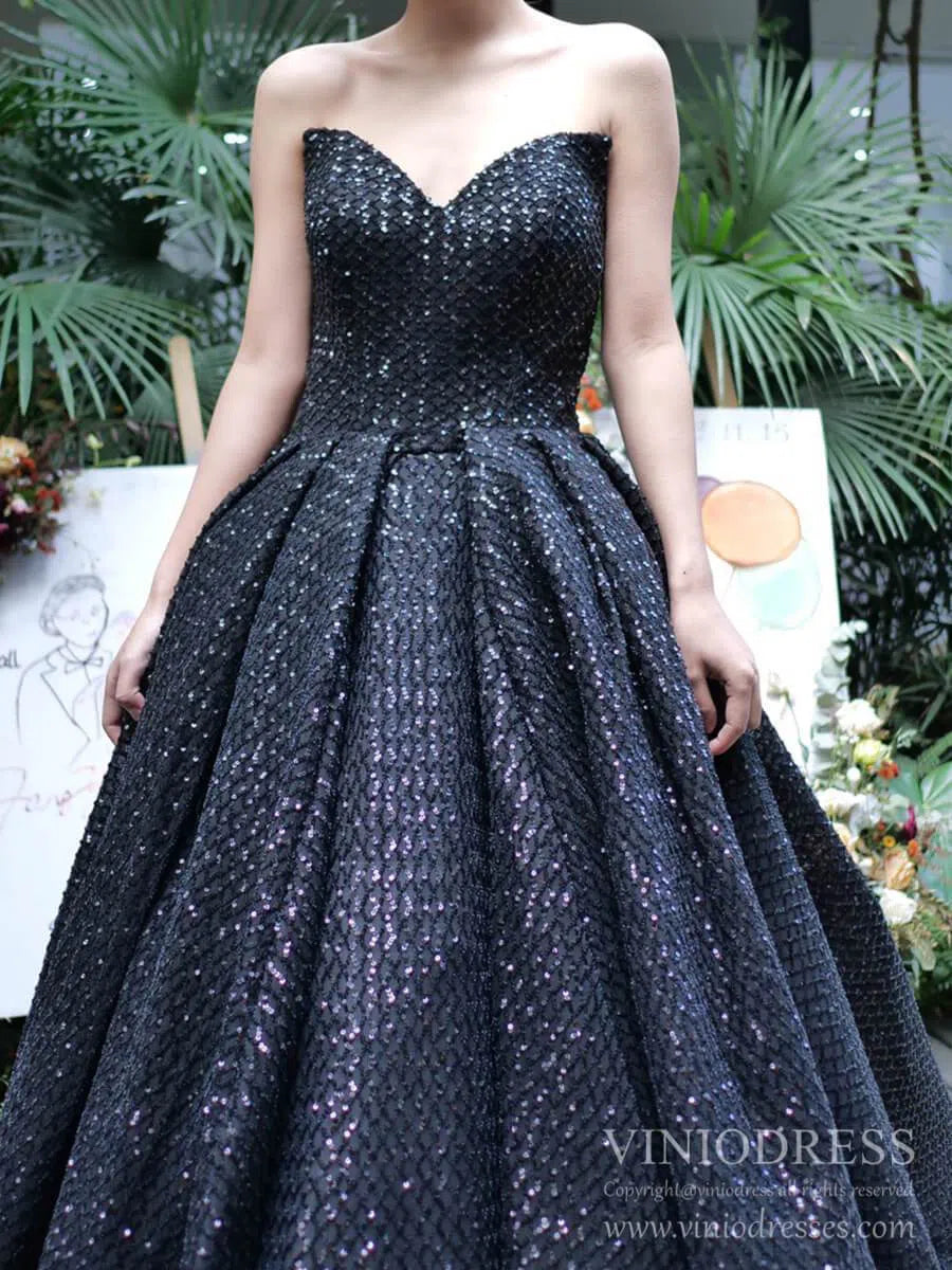 prom dresses 2025 Shimmering Black Sequin Prom Dresses Off the Shoulder Debut Gown FD1977 viniodress-plus size wedding dresses Viniodress-Black-Custom Size-