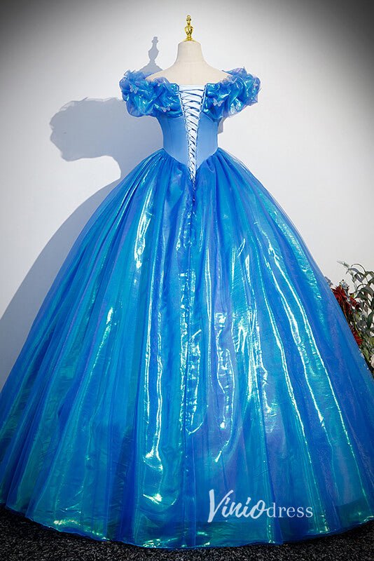 Shimmering Blue Off the Shoulder Quinceanera Dresses FD3535 - Viniodressprom dressesBlueCustom Size - Formal Dresses - Ball Gowns