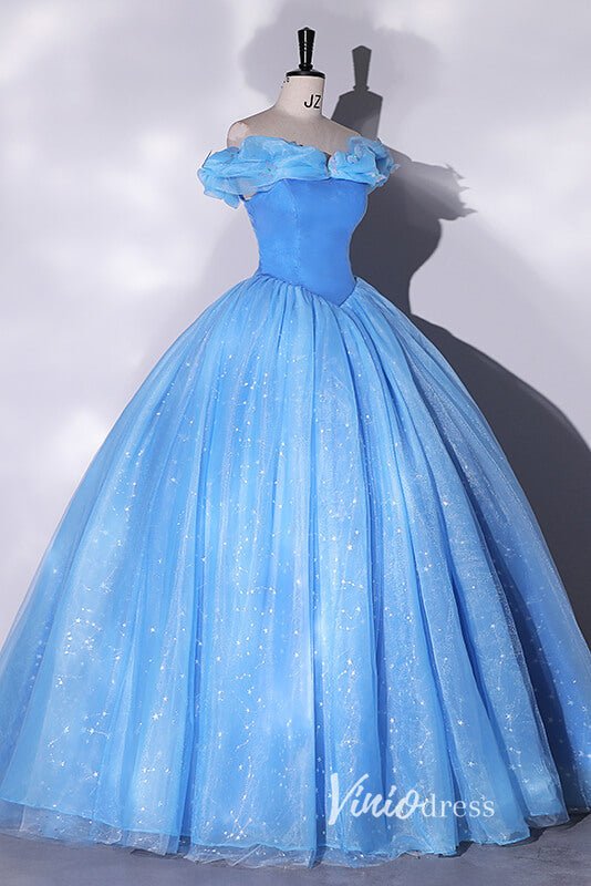 Shimmering Blue Off the Shoulder Quinceanera Dresses FD3541-prom dresses 2025 -Viniodress-Blue-Custom Size-