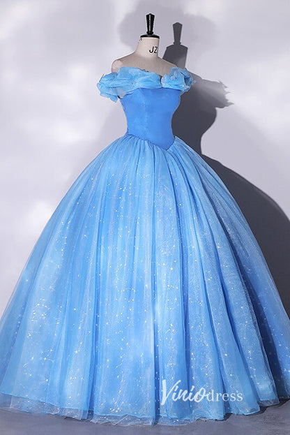 Shimmering Blue Off the Shoulder Quinceanera Dresses FD3541-prom dresses 2025 -Viniodress-Blue-Custom Size-