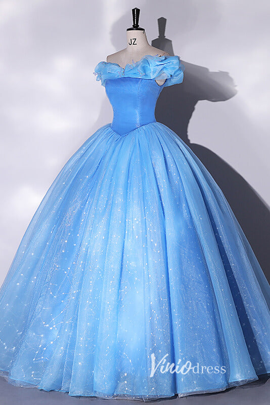 Prom Dress 2025 Shimmering Blue Off the Shoulder Quinceanera Dresses FD3541-unique prom dresses-Blue-Custom Size-Viniodress