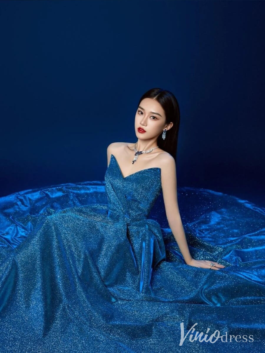 Shimmering Blue Sweetheart Prom Dresses Satin Formal Dress AD1326-prom dresses 2025 -Viniodress-Blue-Custom Size-