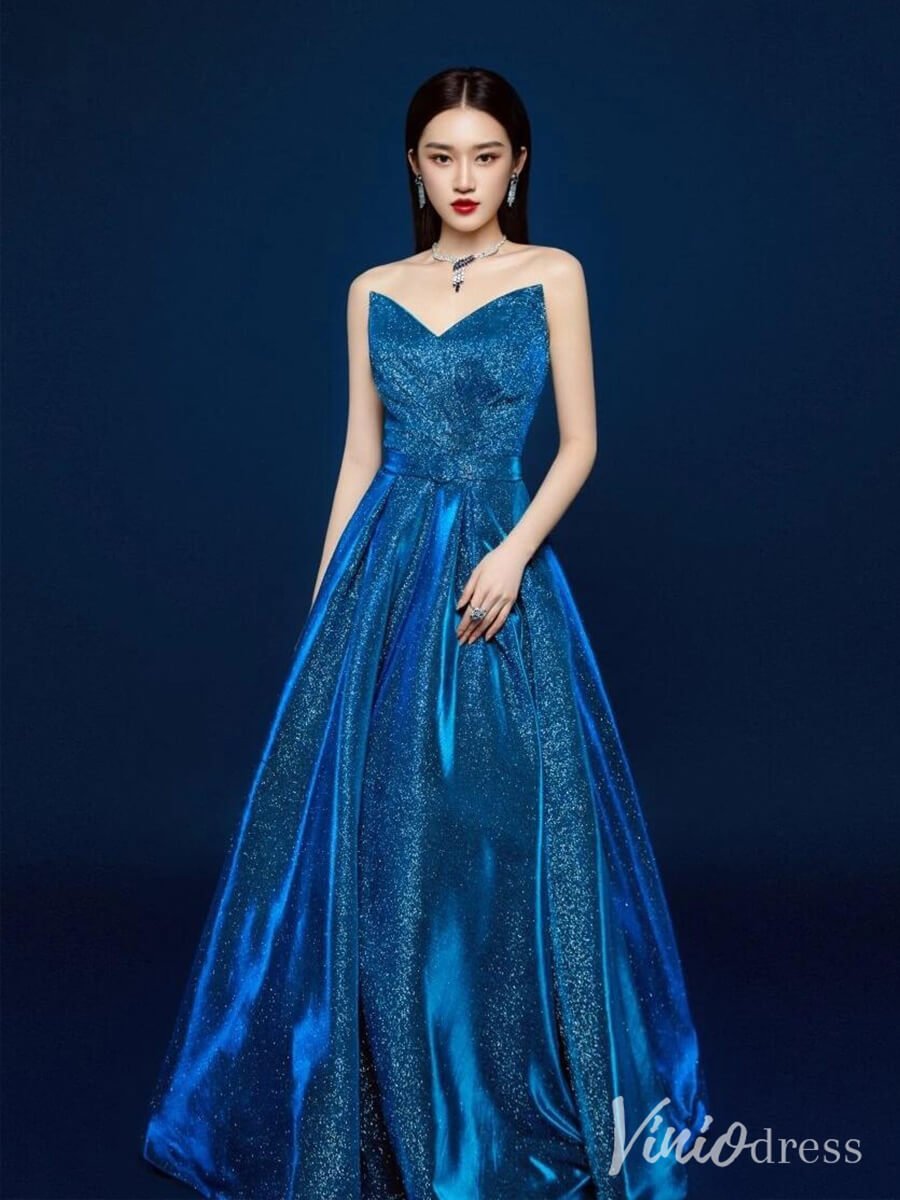Shimmering Blue Sweetheart Prom Dresses Satin Formal Dress AD1326-prom dresses 2025 -Viniodress-Blue-Custom Size-