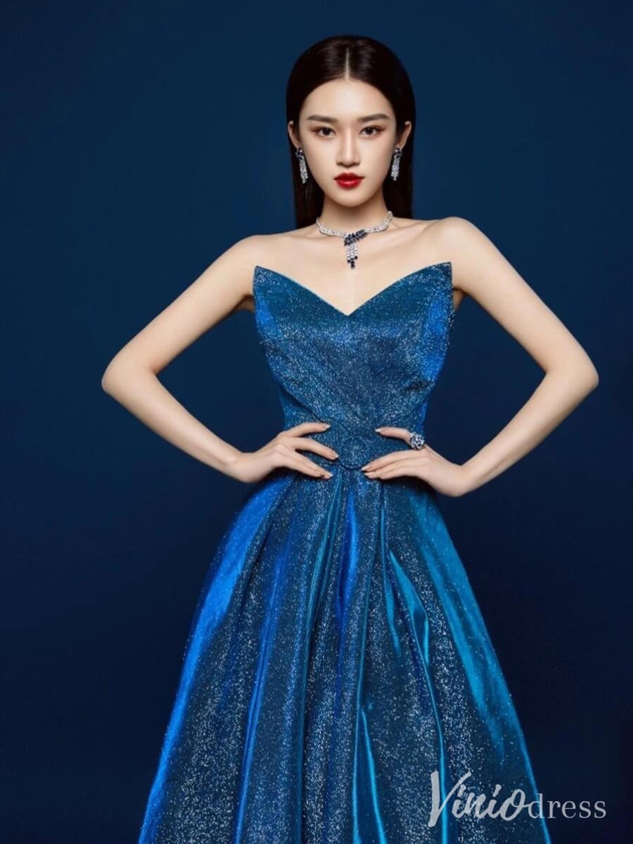 Shimmering Blue Sweetheart Prom Dresses Satin Formal Dress AD1326-prom dresses 2025 -Viniodress-Blue-Custom Size-