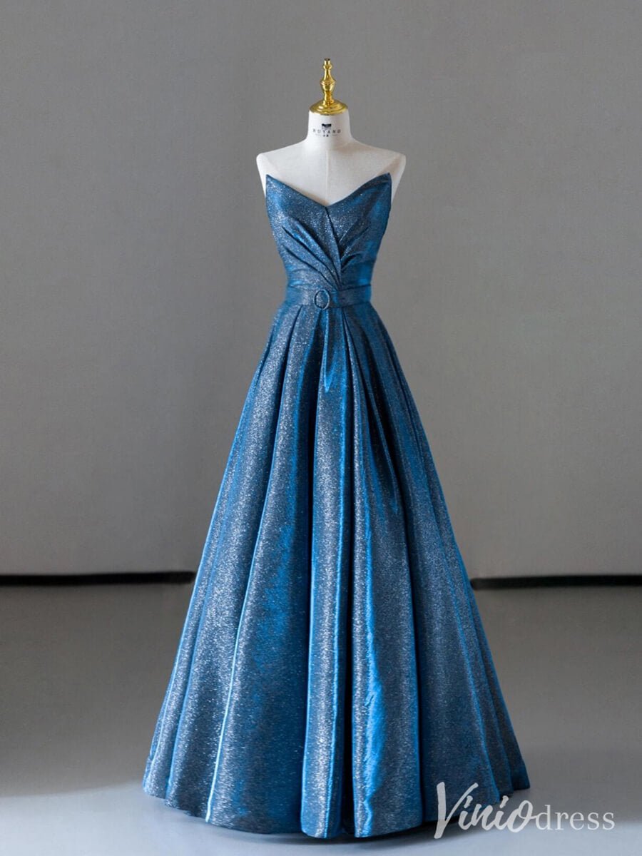 Shimmering Blue Sweetheart Prom Dresses Satin Formal Dress AD1326-prom dresses 2025 -Viniodress-Blue-Custom Size-