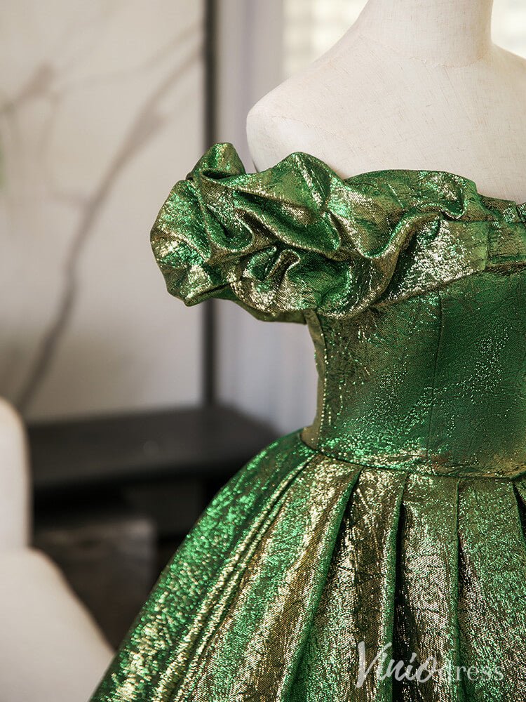 Shimmering Green Off the Shoulder Prom Dresses Sparkly Jacquard Formal Gown AD1361-prom dresses 2025 -Viniodress-Green-Custom Size-