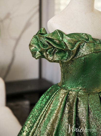 Shimmering Green Off the Shoulder Prom Dresses Sparkly Jacquard Formal Gown AD1361-prom dresses 2025 -Viniodress-Green-Custom Size-