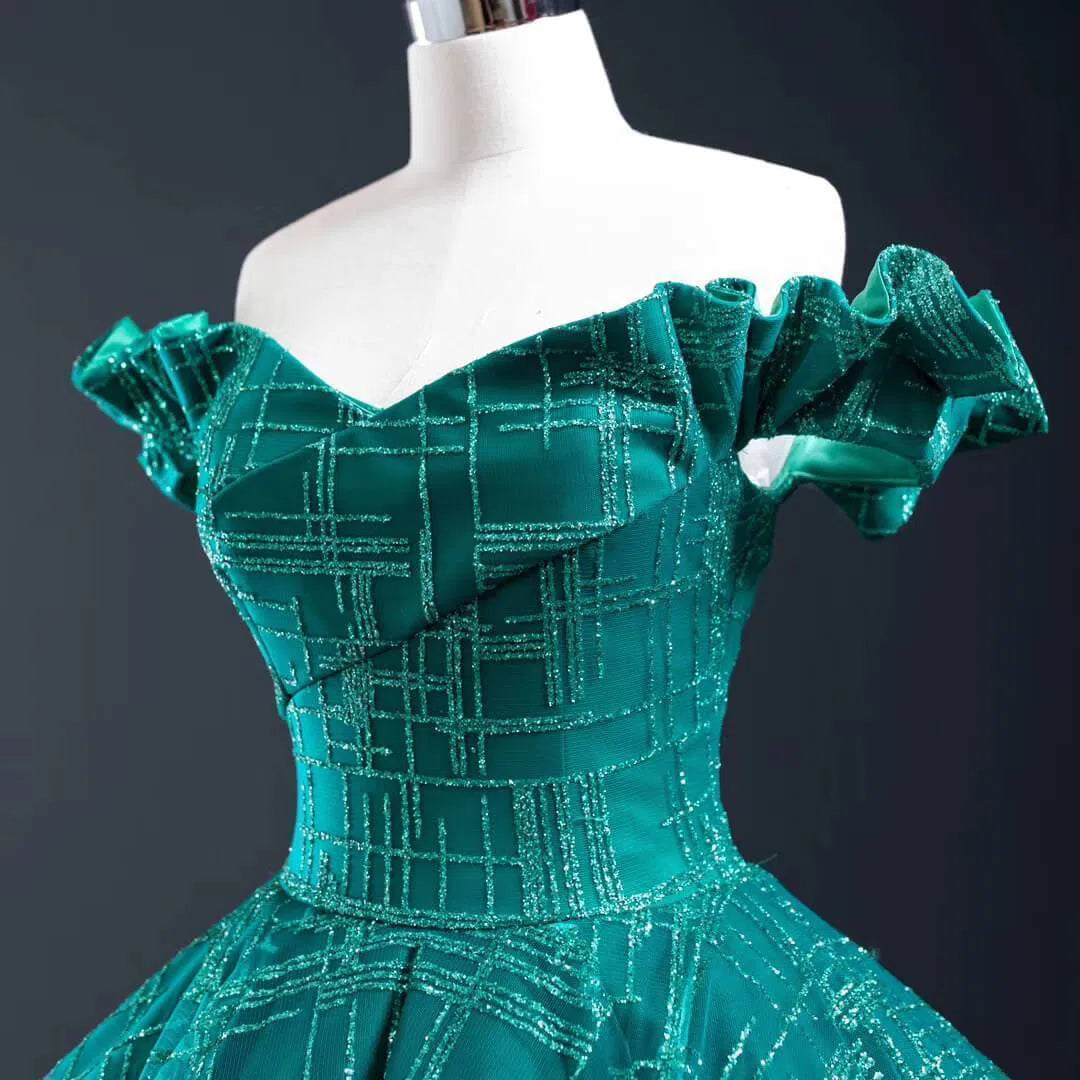 Shimmering Green Quinceanera Dresses Off the Shoulder Princess Dress FD1983 viniodress-Quinceanera Dresses 2025 -Viniodress-As Picture-Custom Size-