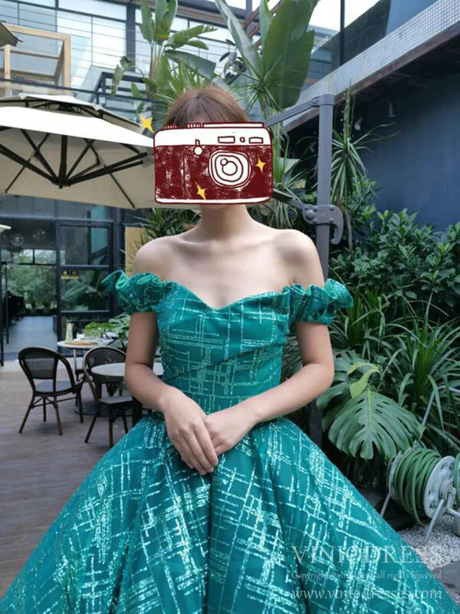 Shimmering Green Quinceanera Dresses Off the Shoulder Princess Dress FD1983 viniodress-Quinceanera Dresses 2025 -Viniodress-As Picture-Custom Size-