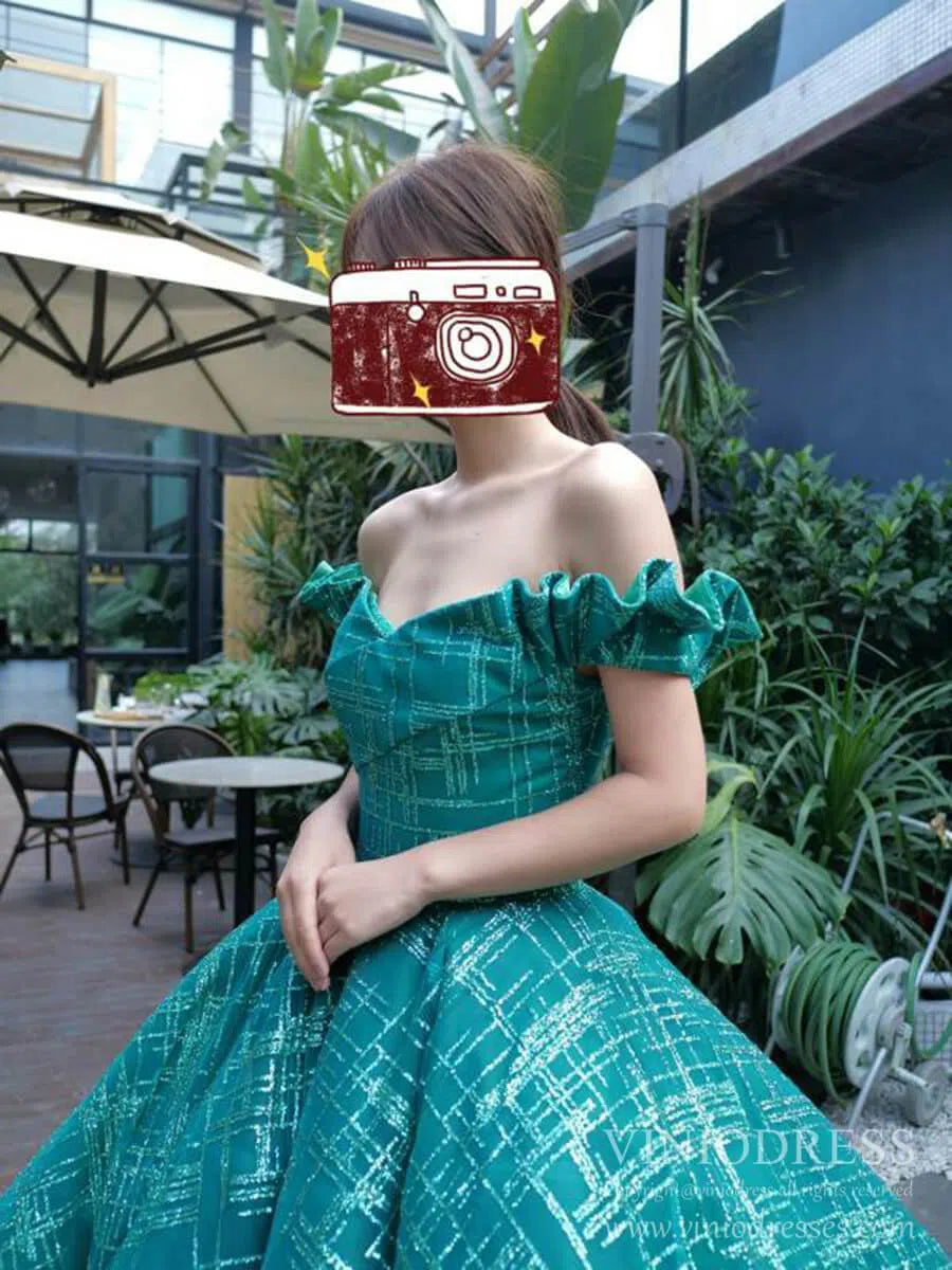 Shimmering Green Quinceanera Dresses Off the Shoulder Princess Dress FD1983 viniodress-Quinceanera Dresses 2025 -Viniodress-As Picture-Custom Size-