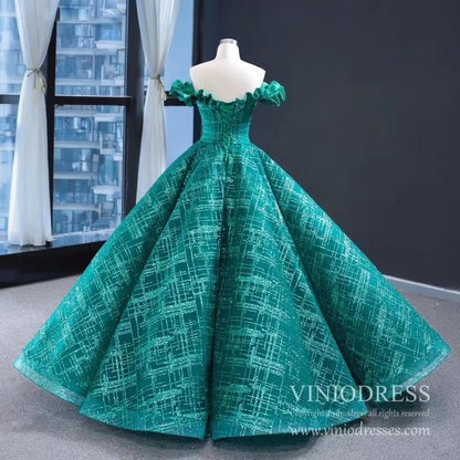 Shimmering Green Quinceanera Dresses Off the Shoulder Princess Dress FD1983 viniodress-Quinceanera Dresses 2025 -Viniodress-As Picture-Custom Size-