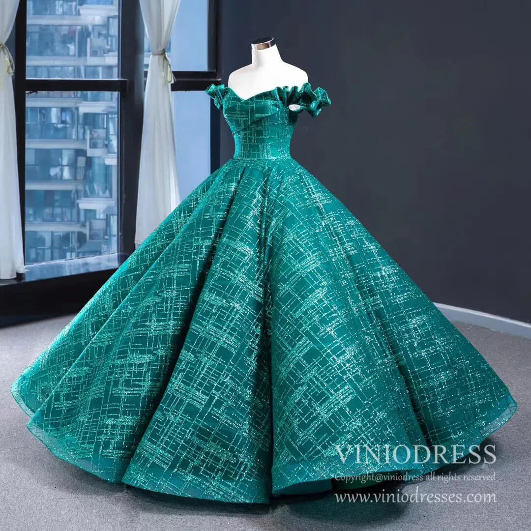 Shimmering Green Quinceanera Dresses Off the Shoulder Princess Dress FD1983 viniodress-Quinceanera Dresses 2025 -Viniodress-As Picture-Custom Size-