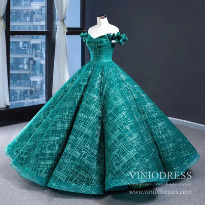 Shimmering Green Quinceanera Dresses Off the Shoulder Princess Dress FD1983 viniodress-Quinceanera Dresses 2025 -Viniodress-As Picture-Custom Size-