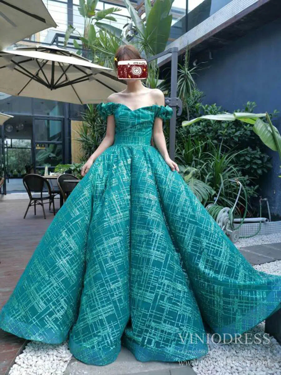 Shimmering Green Quinceanera Dresses Off the Shoulder Princess Dress FD1983 viniodress-Quinceanera Dresses 2025 -Viniodress-As Picture-Custom Size-