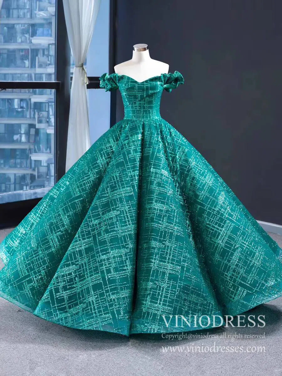 Quinceanera Dresses 2025 Shimmering Green Quinceanera Dresses Off the Shoulder Princess Dress FD1983 viniodress-plus size wedding dresses Viniodress-As Picture-Custom Size-