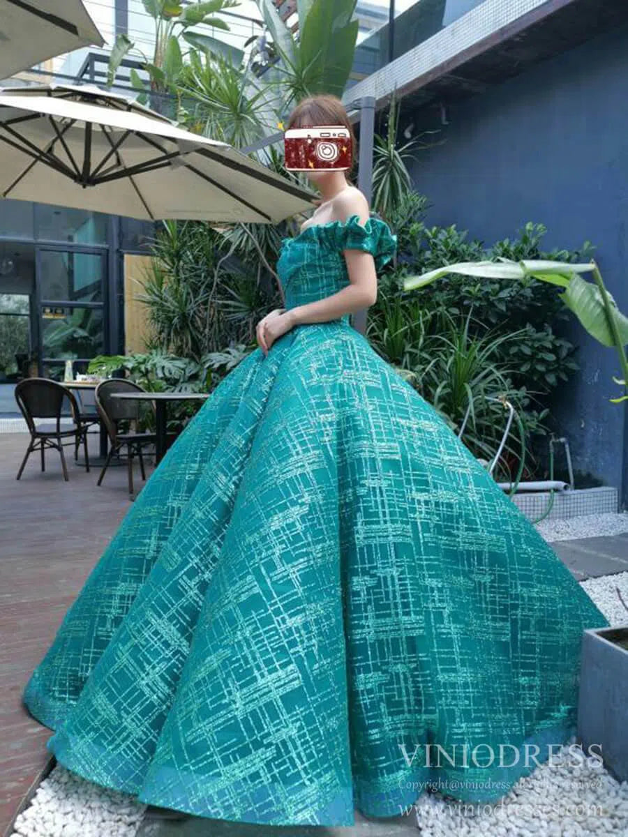 Quinceanera Dresses 2025 Shimmering Green Quinceanera Dresses Off the Shoulder Princess Dress FD1983 viniodress-plus size wedding dresses Viniodress-As Picture-Custom Size-