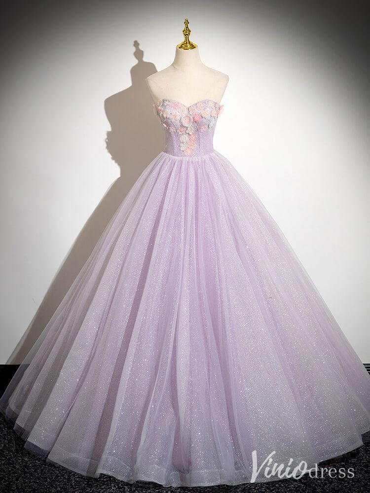 Shimmering Lavender Strapless Prom Dresses Floral Sweetheart Formal Gown AD1353-prom dresses 2025 -Viniodress-Lavender-Custom Size-