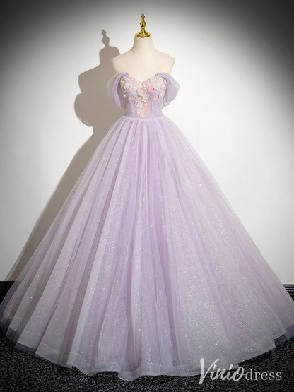 Shimmering Lavender Strapless Prom Dresses Floral Sweetheart Formal Gown AD1353-prom dresses 2025 -Viniodress-Lavender-Custom Size-