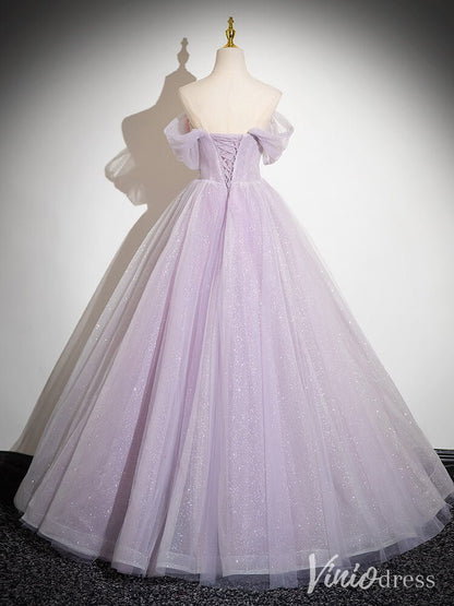 Shimmering Lavender Strapless Prom Dresses Floral Sweetheart Formal Gown AD1353-prom dresses 2025 -Viniodress-Lavender-Custom Size-